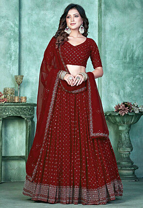 Embroidered Georgette Lehenga in Maroon