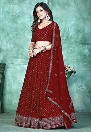 Embroidered Georgette Lehenga in Maroon