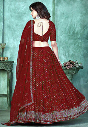 Embroidered Georgette Lehenga in Maroon