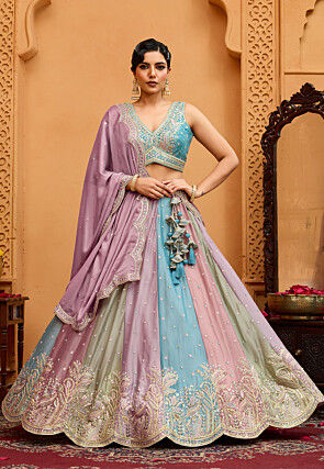 Embroidered Georgette Lehenga in Multicolor