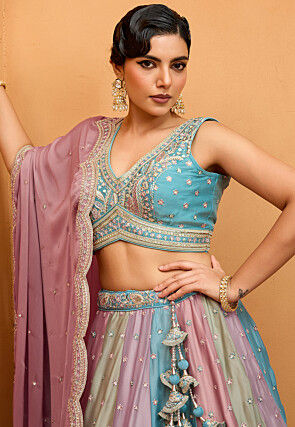 Embroidered Georgette Lehenga in Multicolor