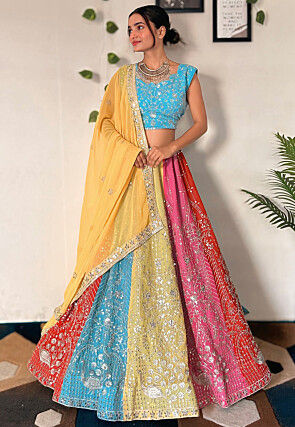 Embroidered Georgette Lehenga in Multicolor