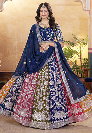 Embroidered Georgette Lehenga in Multicolor