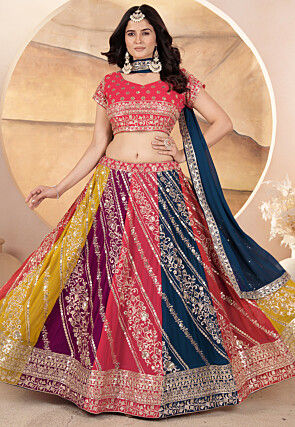 Embroidered Georgette Lehenga in Multicolor