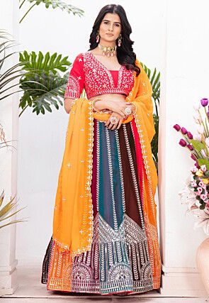 Embroidered Georgette Lehenga in Multicolor