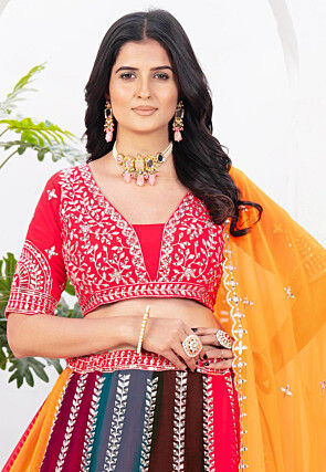 Embroidered Georgette Lehenga in Multicolor