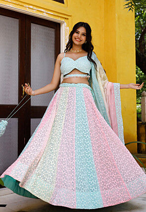 Embroidered Georgette Lehenga in Multicolor