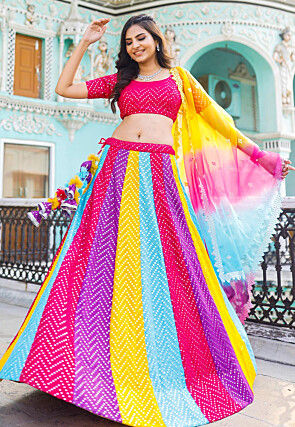 Embroidered Georgette Lehenga in Multicolor