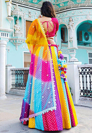 Embroidered Georgette Lehenga in Multicolor