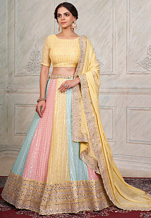 Embroidered Georgette Lehenga in Multicolor