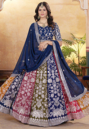 Embroidered Georgette Lehenga in Multicolor