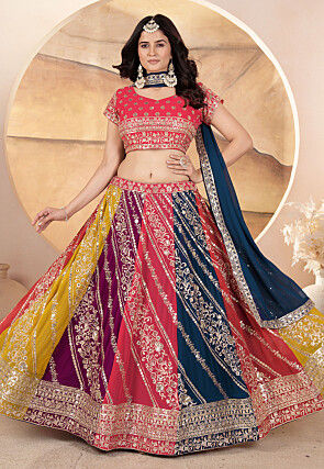 Embroidered Georgette Lehenga in Multicolor