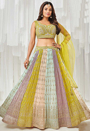 Embroidered Georgette Lehenga in Multicolor