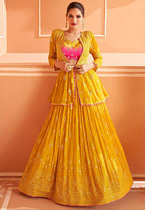 Buy Yellow Designer Silk Lehenga Choli For Haldi Function Online - LEHV2404  | Appelle Fashion