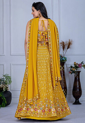 Embroidered Georgette Lehenga in Mustard