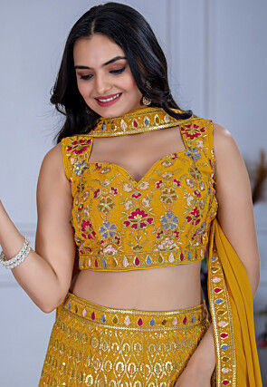 Embroidered Georgette Lehenga in Mustard