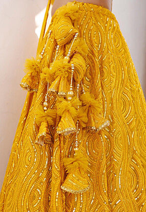 Embroidered Georgette Lehenga in Mustard