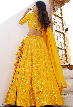 Embroidered Georgette Lehenga in Mustard