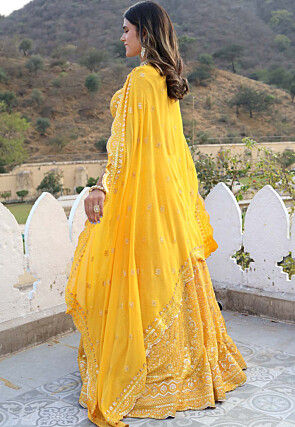 Embroidered Georgette Lehenga in Yellow