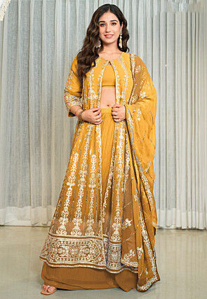 Embroidered Georgette Lehenga in Mustard
