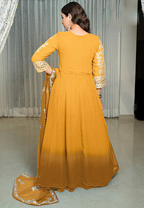 Embroidered Georgette Lehenga in Mustard