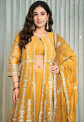Embroidered Georgette Lehenga in Mustard