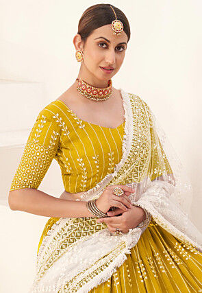 Embroidered Georgette Lehenga in Mustard