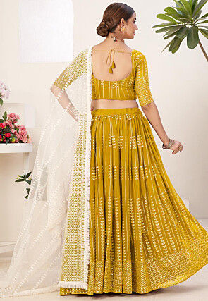 Embroidered Georgette Lehenga in Mustard