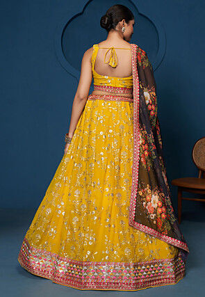 Embroidered Georgette Lehenga in Mustard
