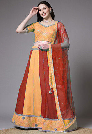 Embroidered Georgette Lehenga in Mustard