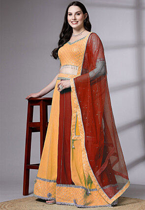 Embroidered Georgette Lehenga in Mustard