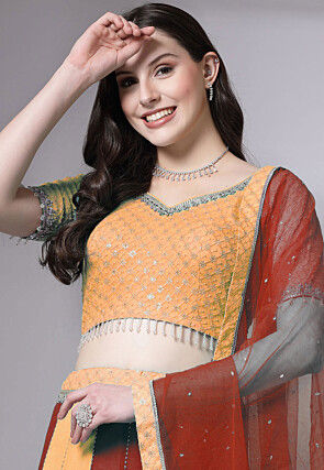 Embroidered Georgette Lehenga in Mustard