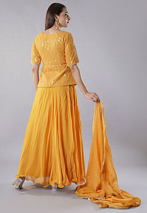 Embroidered Georgette Lehenga in Mustard