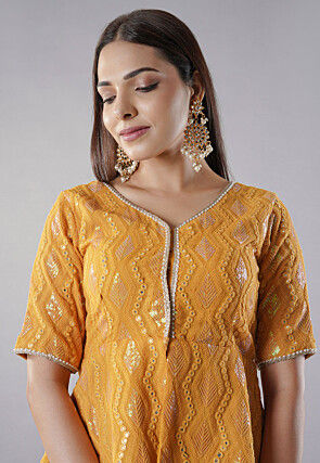 Embroidered Georgette Lehenga in Mustard