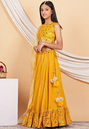 Embroidered Georgette Lehenga in Mustard