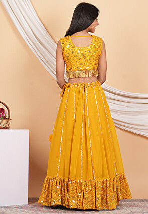 Embroidered Georgette Lehenga in Mustard
