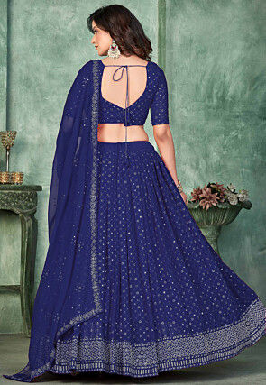 Embroidered Georgette Lehenga in Navy Blue