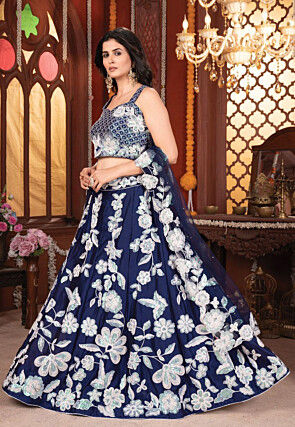 Embroidered Georgette Lehenga in Navy Blue