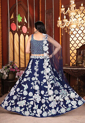 Embroidered Georgette Lehenga in Navy Blue