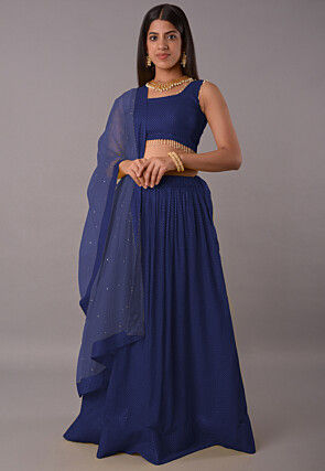 Embroidered Georgette Lehenga in Navy Blue