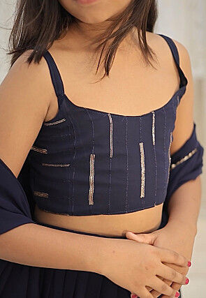 Embroidered Georgette Lehenga in Navy Blue