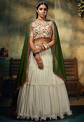Embroidered Georgette Lehenga in Off White