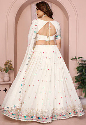 Embroidered Georgette Lehenga in Off White