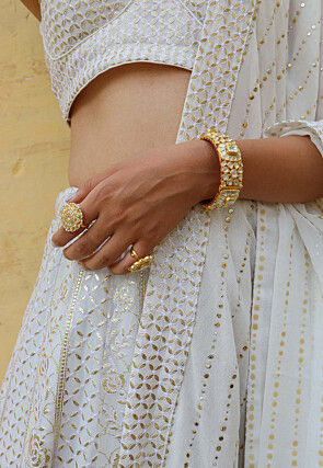 Embroidered Georgette Lehenga in Off White