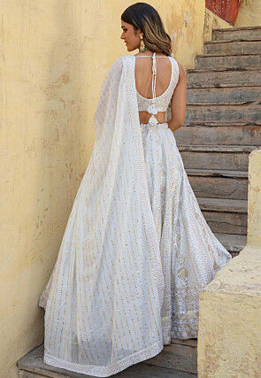 Embroidered Georgette Lehenga in Off White