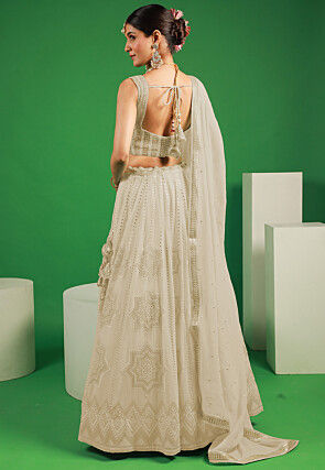 Embroidered Georgette Lehenga in Off White