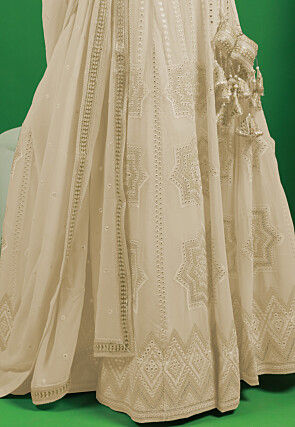 Embroidered Georgette Lehenga in Off White