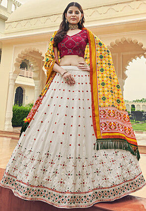Embroidered Georgette Lehenga in Off White