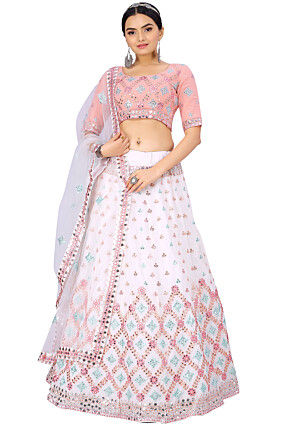Embroidered Georgette Lehenga in Off White