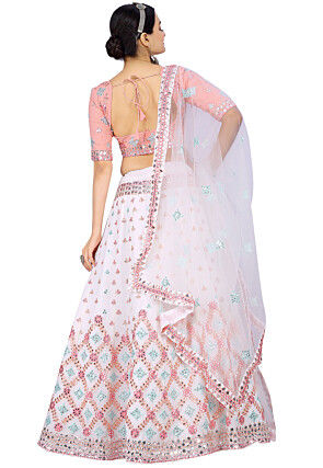 Embroidered Georgette Lehenga in Off White